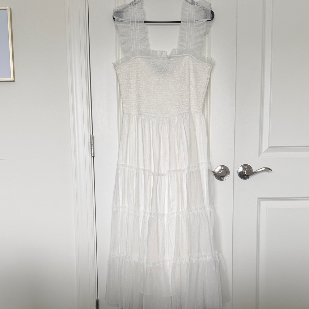 Baltic Born Emma White Smocked Tiered Maxi Dress with Ruffle Straps